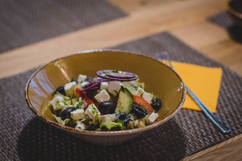 Mediterranean salad with feta cheese olives and cucumbers